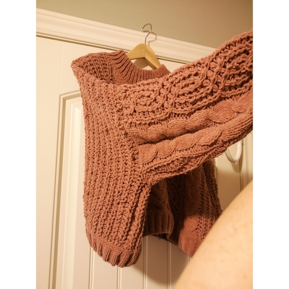 💞POL💞 Chenille Cropped Cableknit / Size L / Dusty Rose - Picture 8 of 10